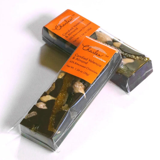 Charles Chocolates - Mendiant Bar - Candied Valencia & Almond (Bittersweet Chocolate) 1.41 oz