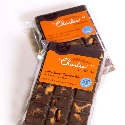 Charles Chocolates - Premium Chocolate Bar - Salty-Sweet Cashew 3.9oz