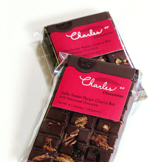 Charles Chocolates - Premium Chocolate Bar - Salty-Sweet Pecan Cherry 4.1 oz